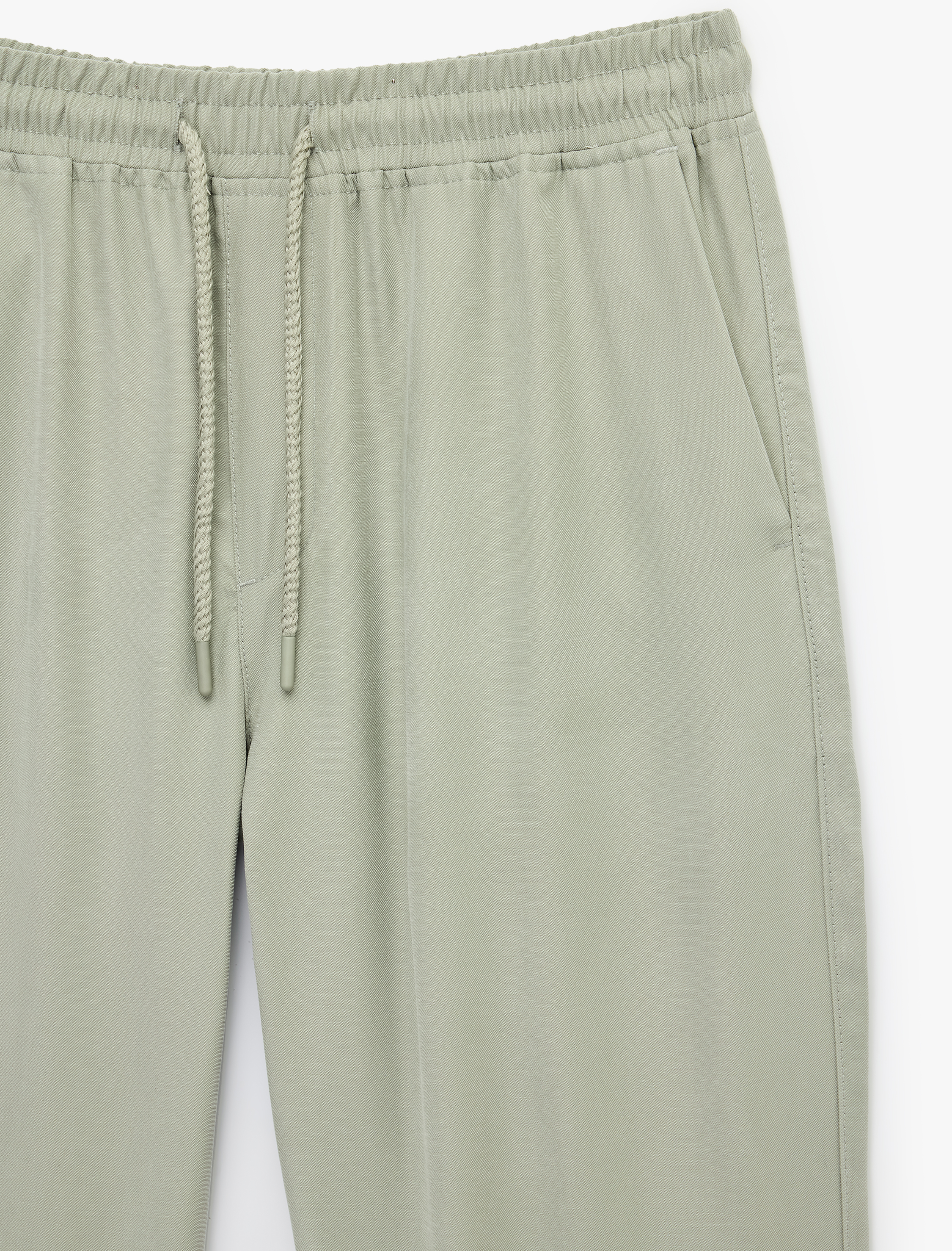   Viskon Cep Detaylı Duble Paça Beli Bağcıklı Pantolon