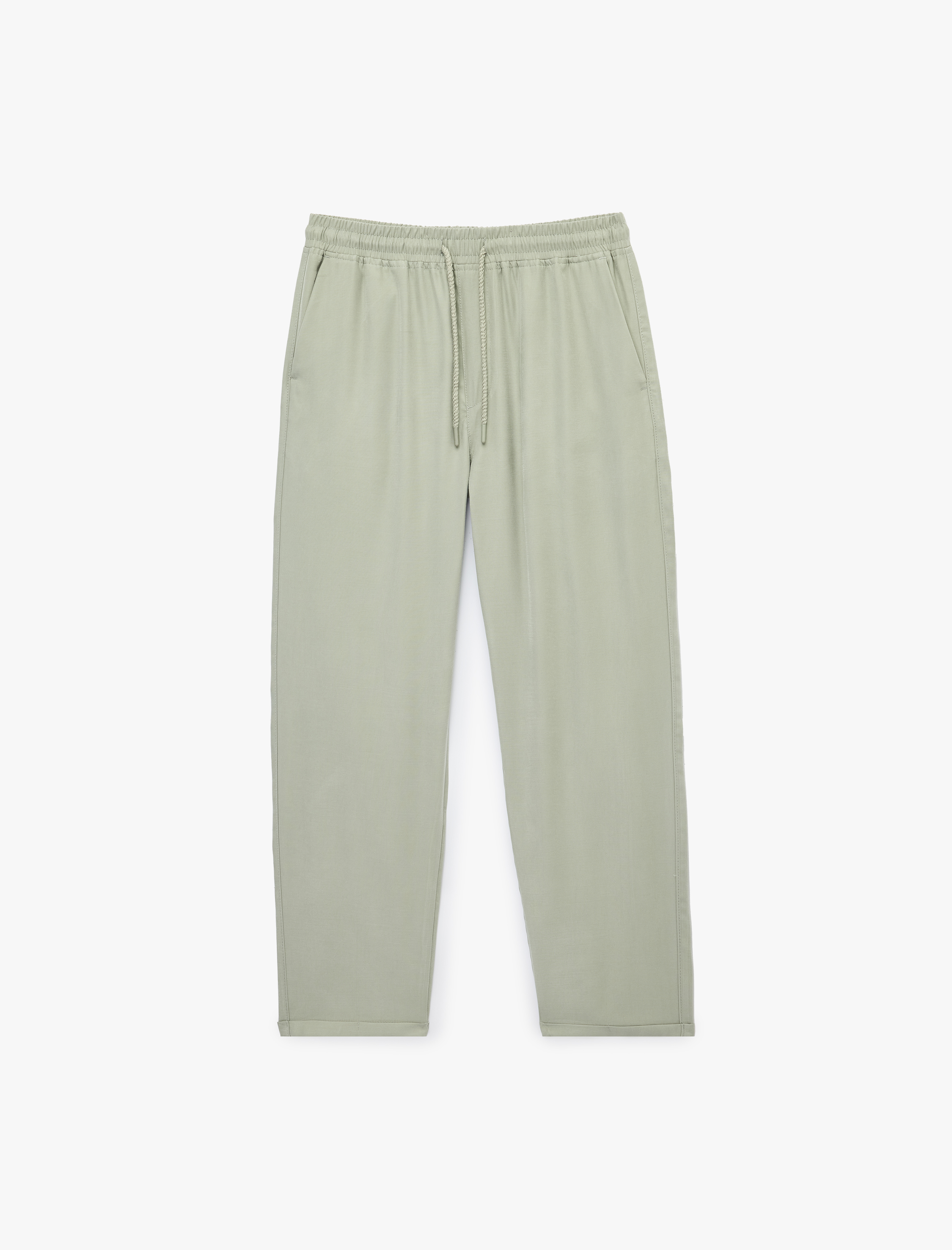   Viskon Cep Detaylı Duble Paça Beli Bağcıklı Pantolon