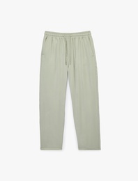 Viskon Cep Detaylı Duble Paça Beli Bağcıklı Pantolon