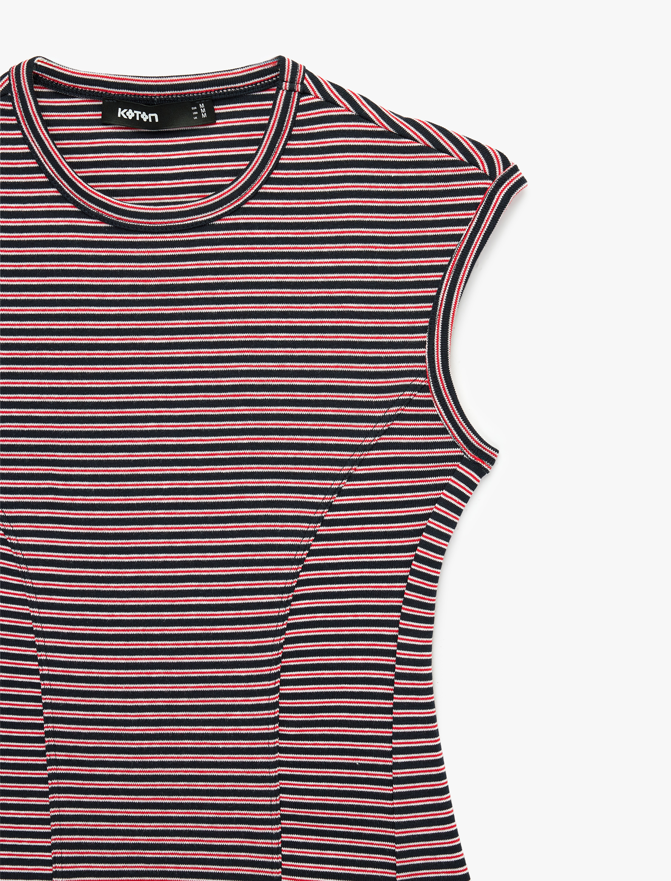   Pamuklu Slim Fit Bisiklet Yaka Çizgili Kolsuz Body