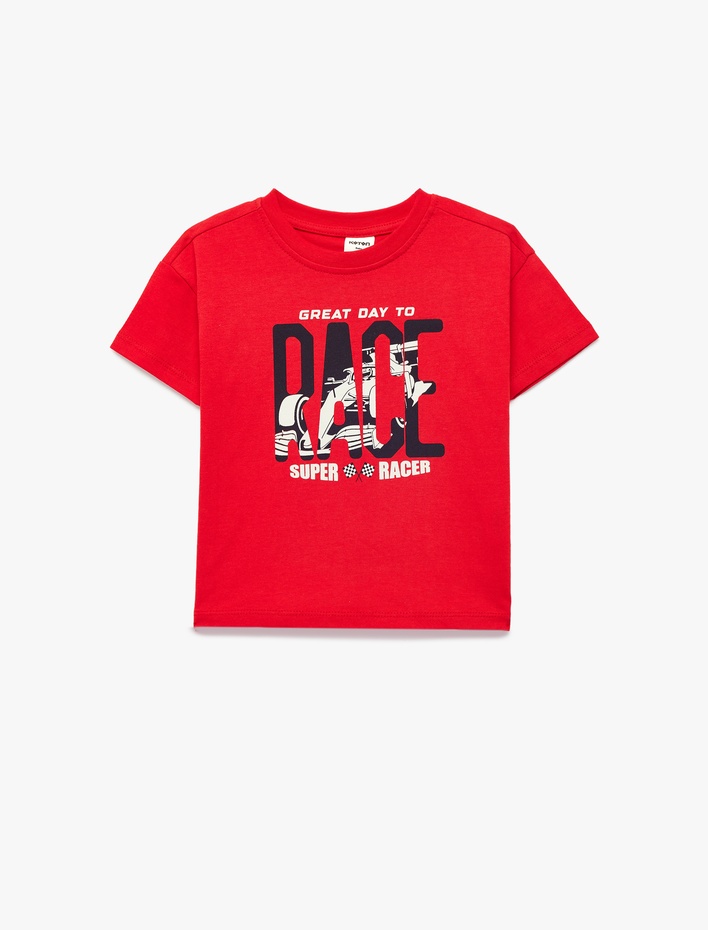 Erkek Bebek Pamuklu Bisiklet Yaka Kısa Kollu Baskılı Tişört