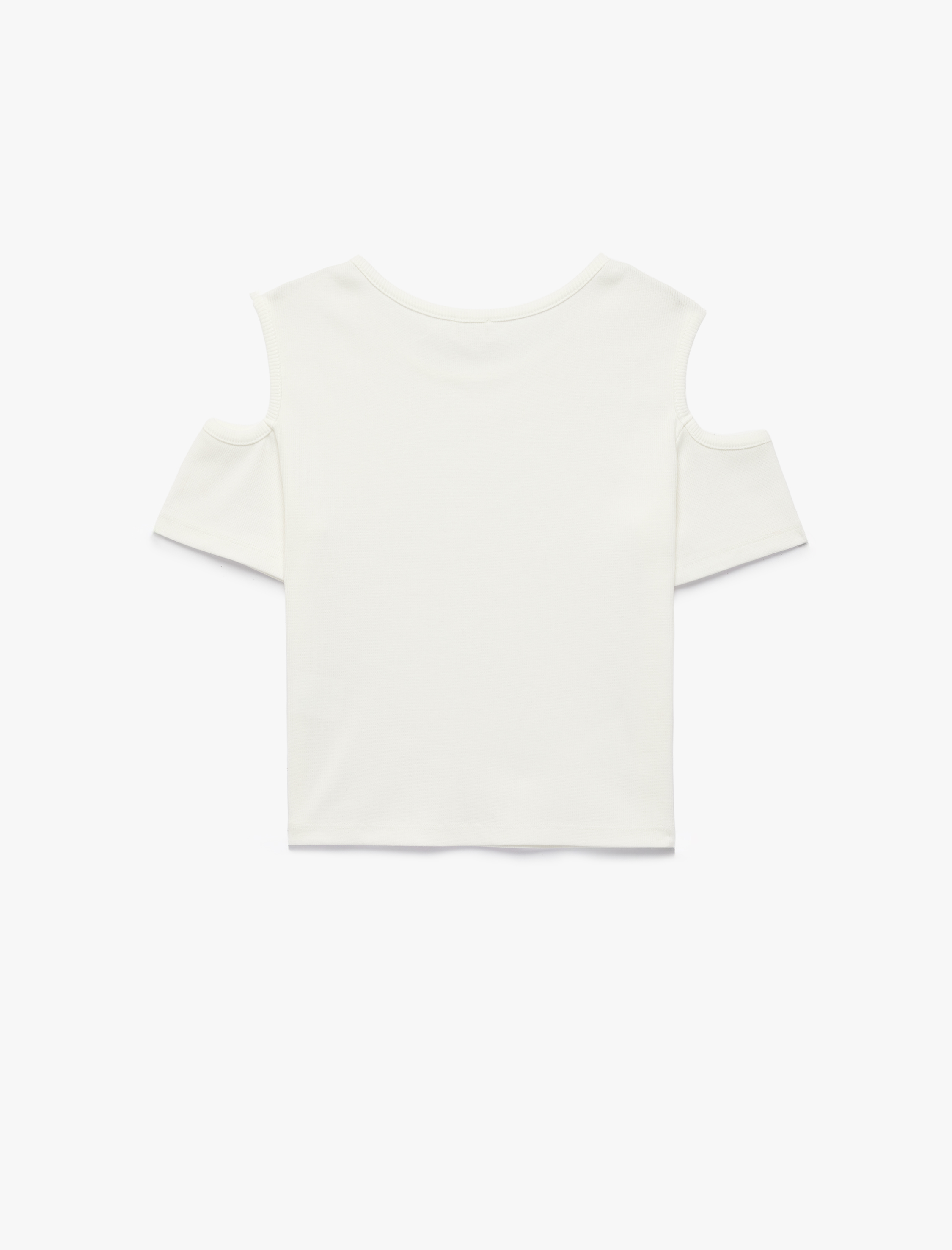  Kız Çocuk Pamuklu Pencere Detaylı Kısa Kollu Bisiklet Yaka Kaşkorse Tişört