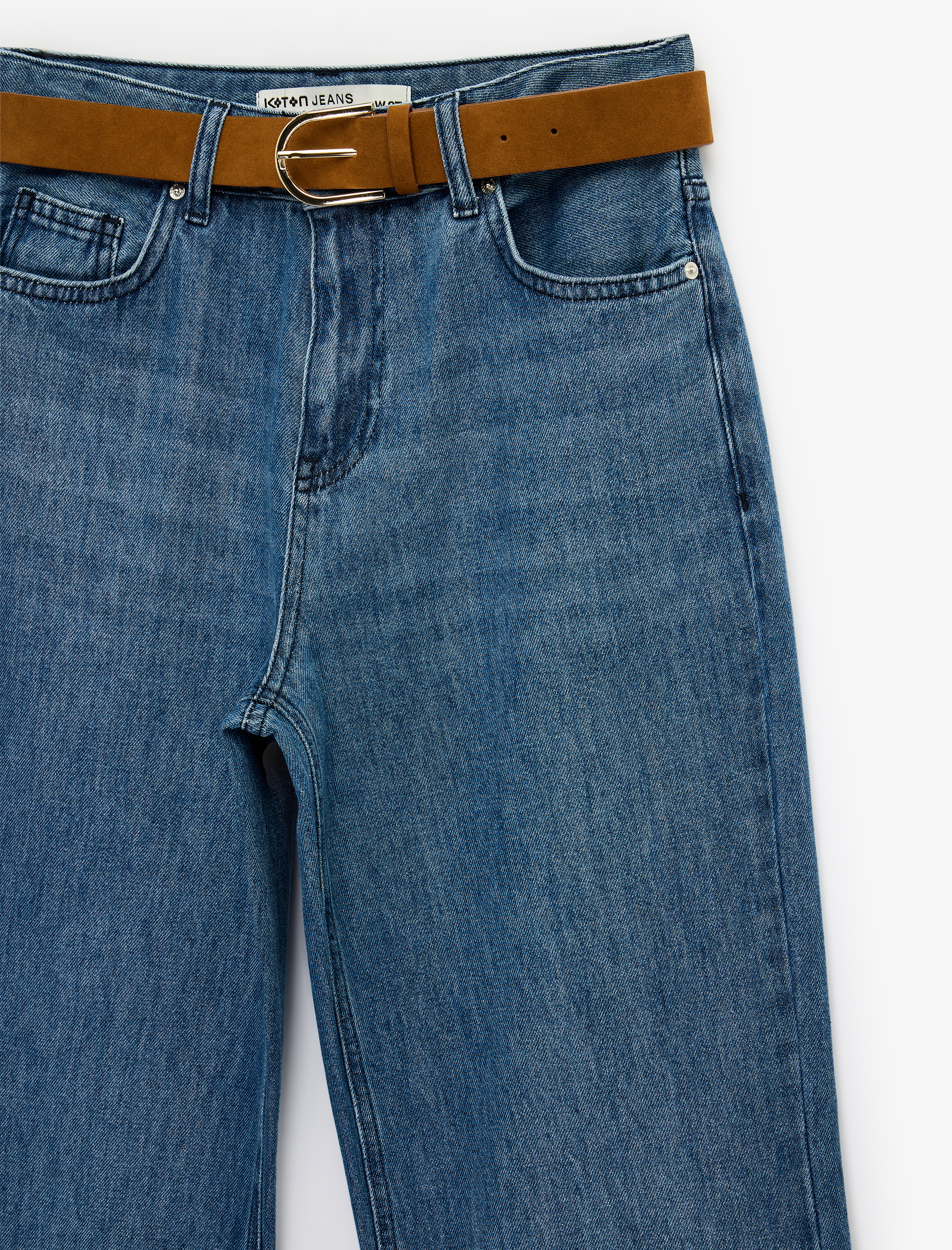   Normal Bel Pamuklu Cepli Kemerli İspanyol Paça Jean Pantolon - Flare Jeans