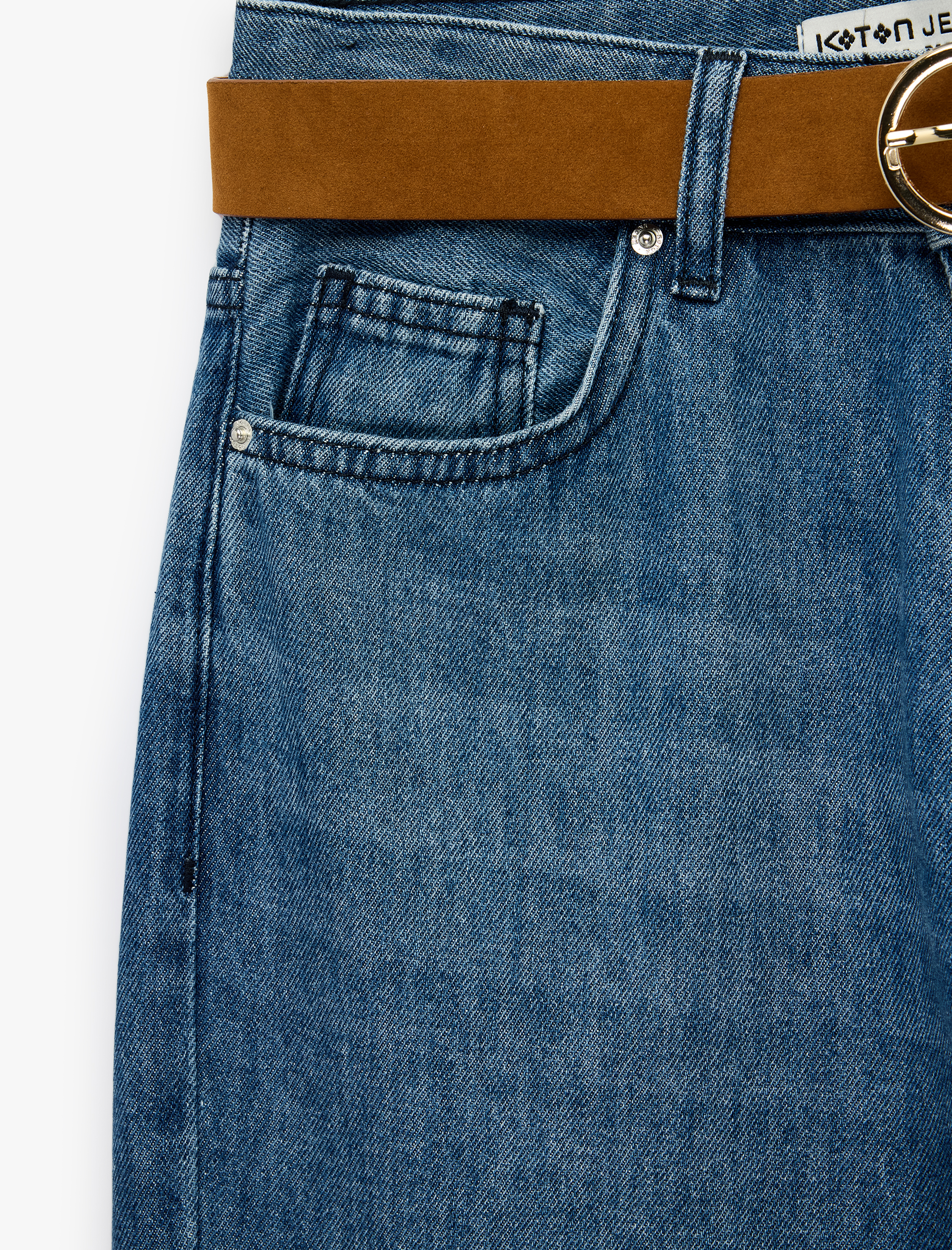   Normal Bel Pamuklu Cepli Kemerli İspanyol Paça Jean Pantolon - Flare Jeans