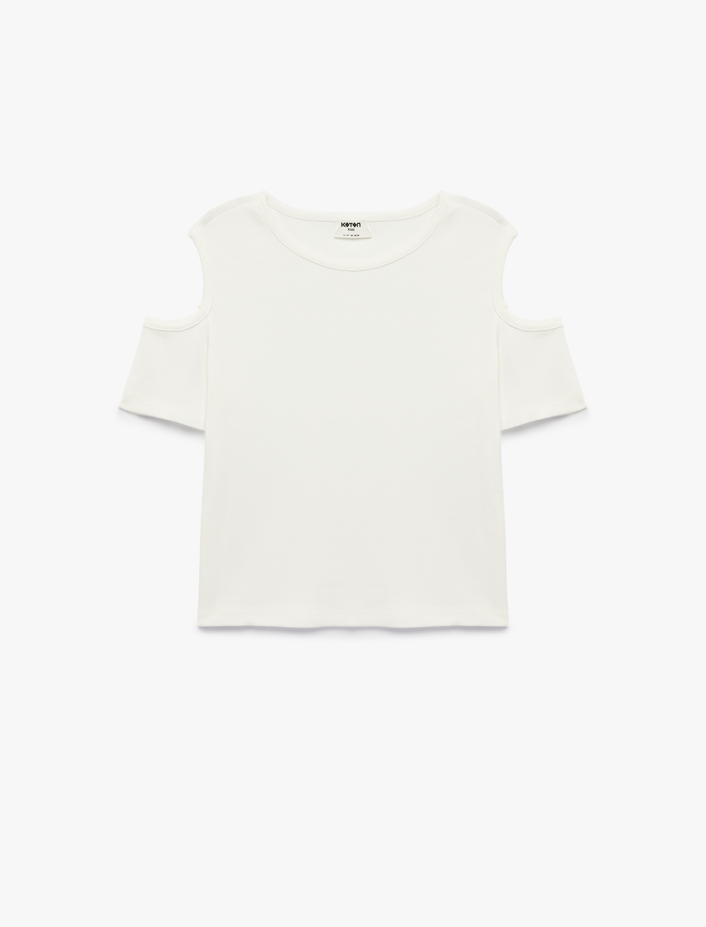  Kız Çocuk Pamuklu Pencere Detaylı Kısa Kollu Bisiklet Yaka Kaşkorse Tişört