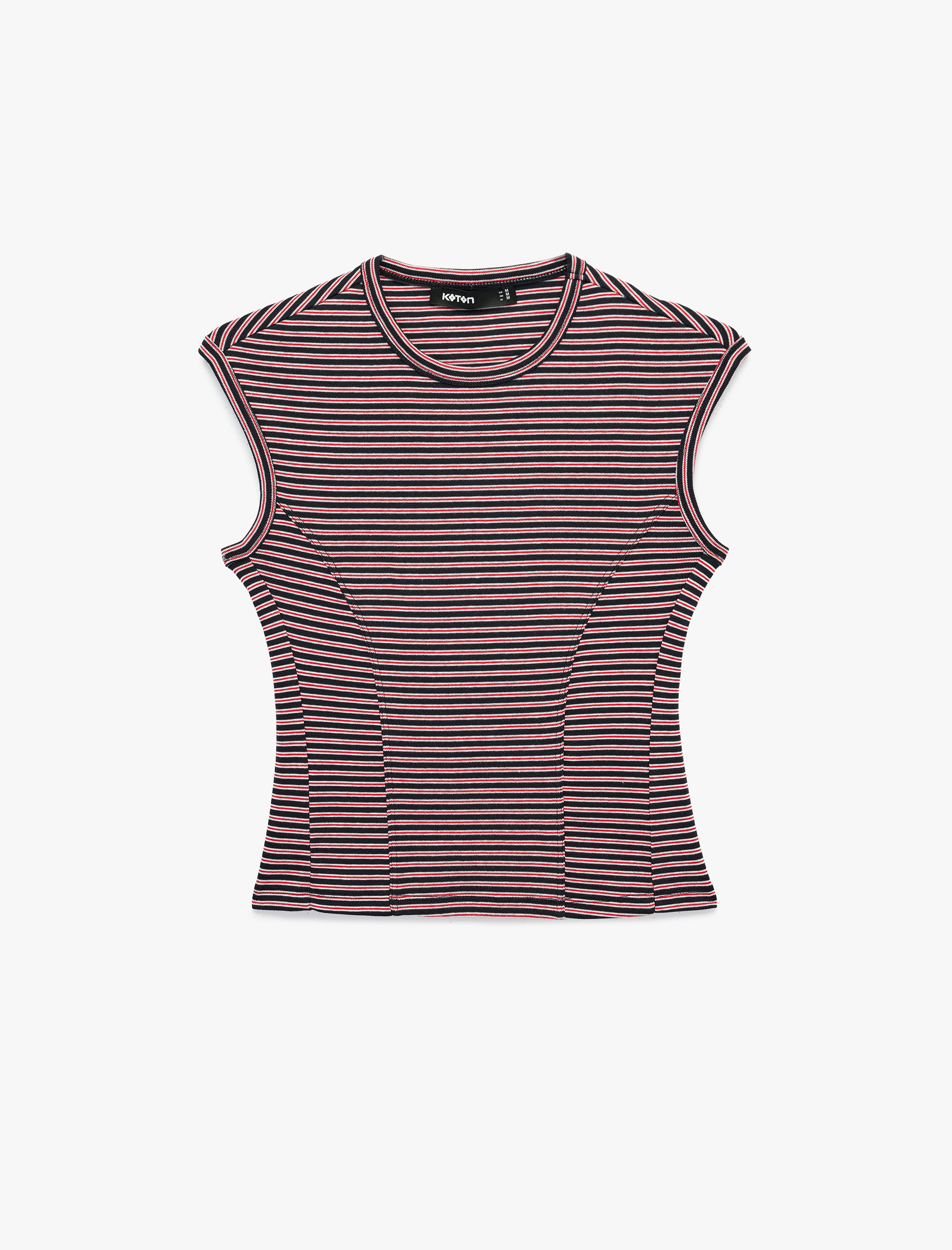   Pamuklu Slim Fit Bisiklet Yaka Çizgili Kolsuz Body