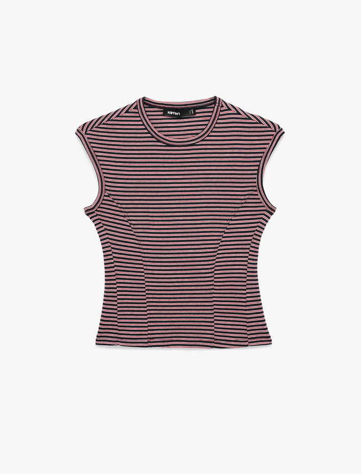  Pamuklu Slim Fit Bisiklet Yaka Çizgili Kolsuz Body