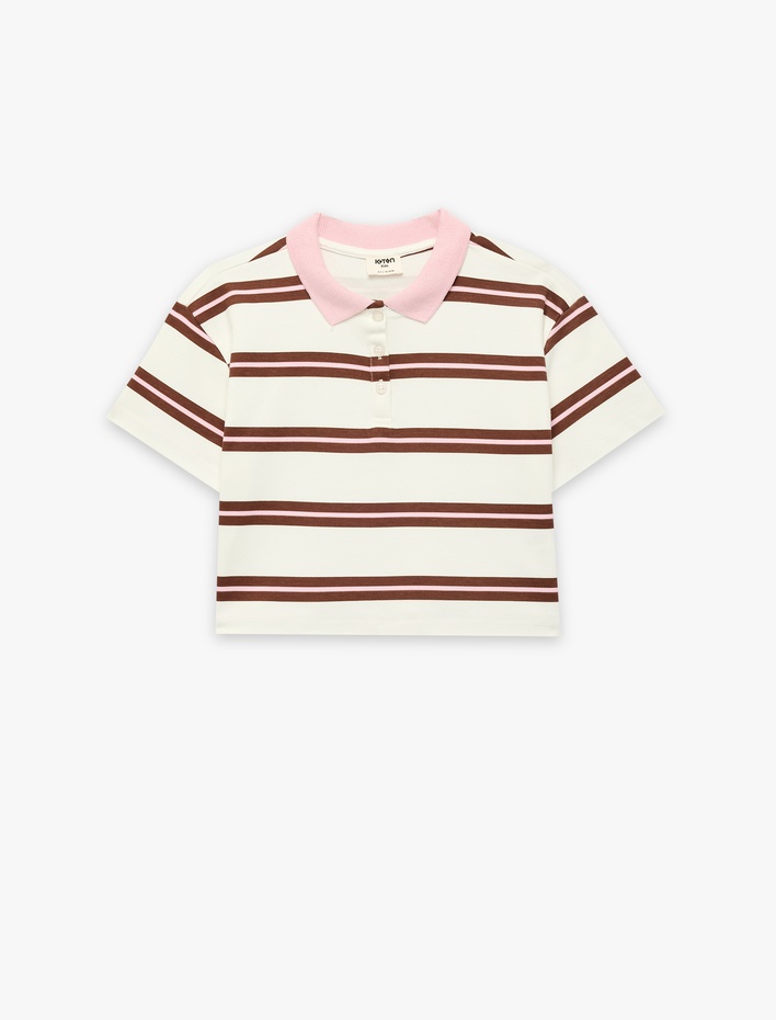 Kız Çocuk Pamuklu Kısa Kollu Çizgili Polo Yaka Tişört