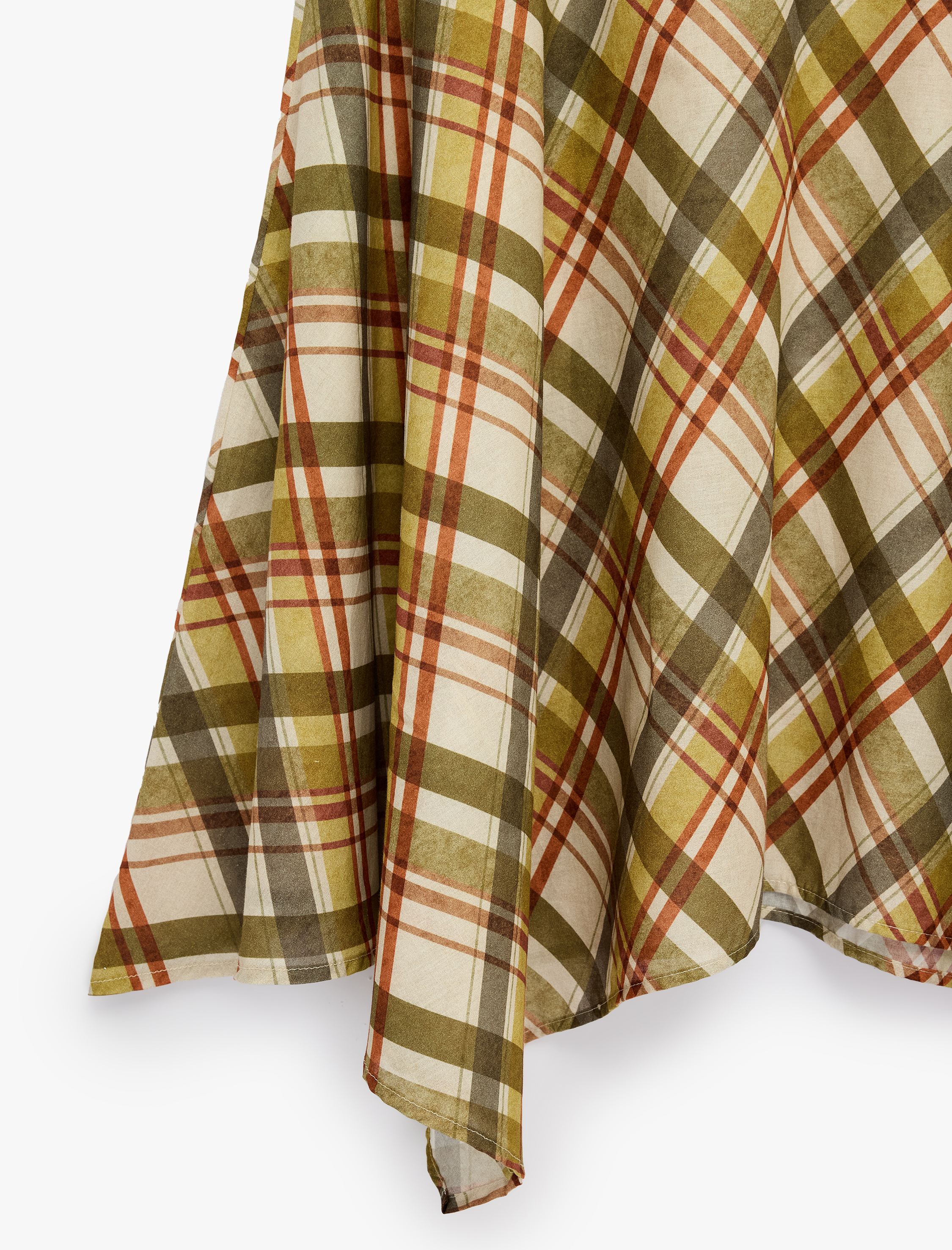   Pamuklu Asimetrik Kesim Ekose Midi Etek