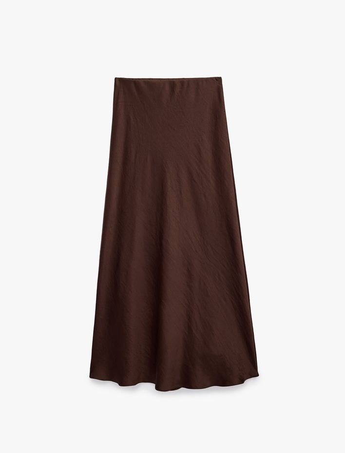  Normal Bel Kloş Midi Saten Etek