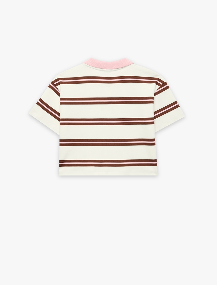 Kız Çocuk Pamuklu Kısa Kollu Çizgili Polo Yaka Tişört