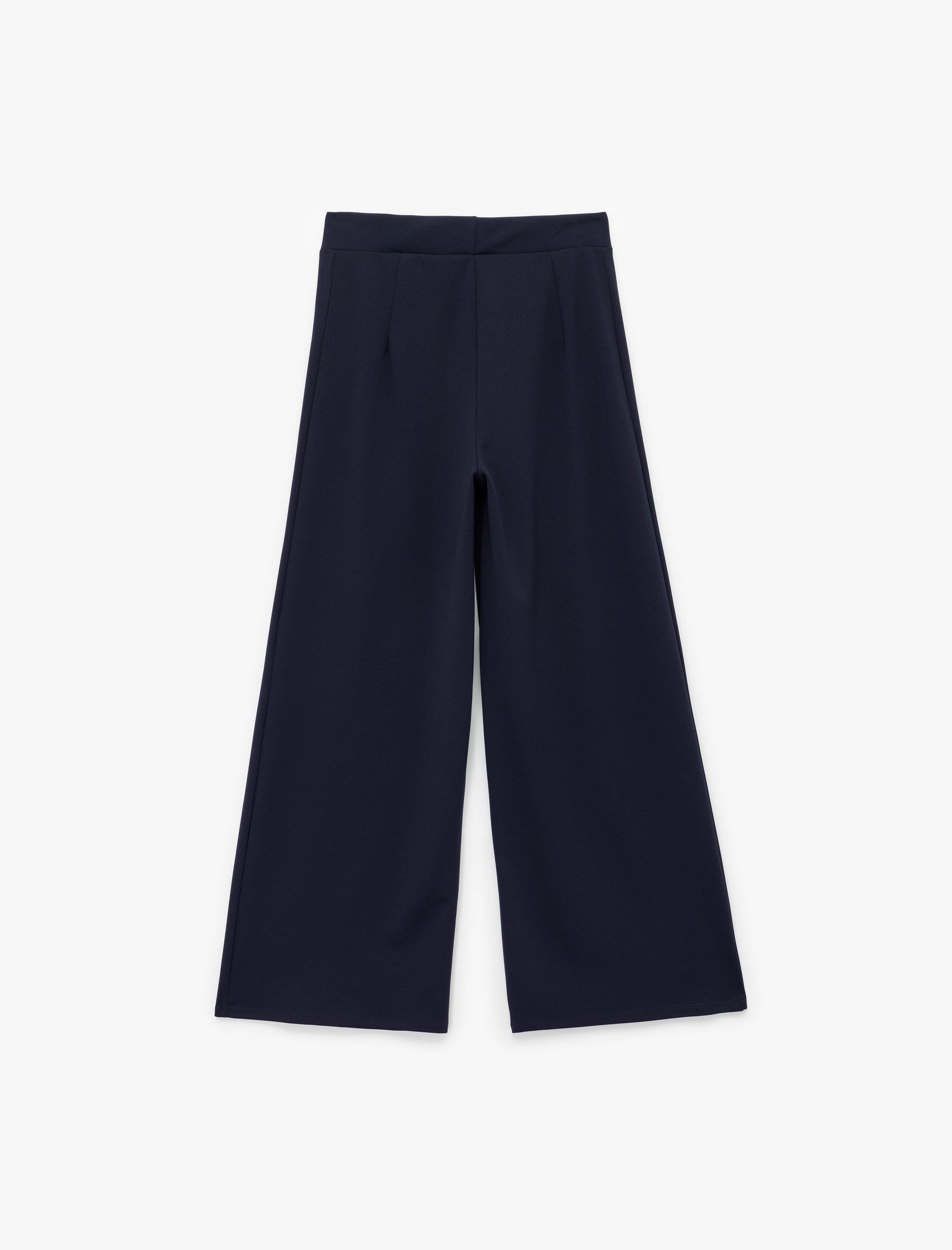   Düğme Detaylı Uzun Geniş Paça Kumaş Pantolon