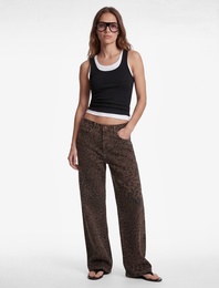 Koton X Sima Tarkan -  Pamuklu Düğmeli Cepli Bol Kalıp Leopar Desenli Jean Pantolon