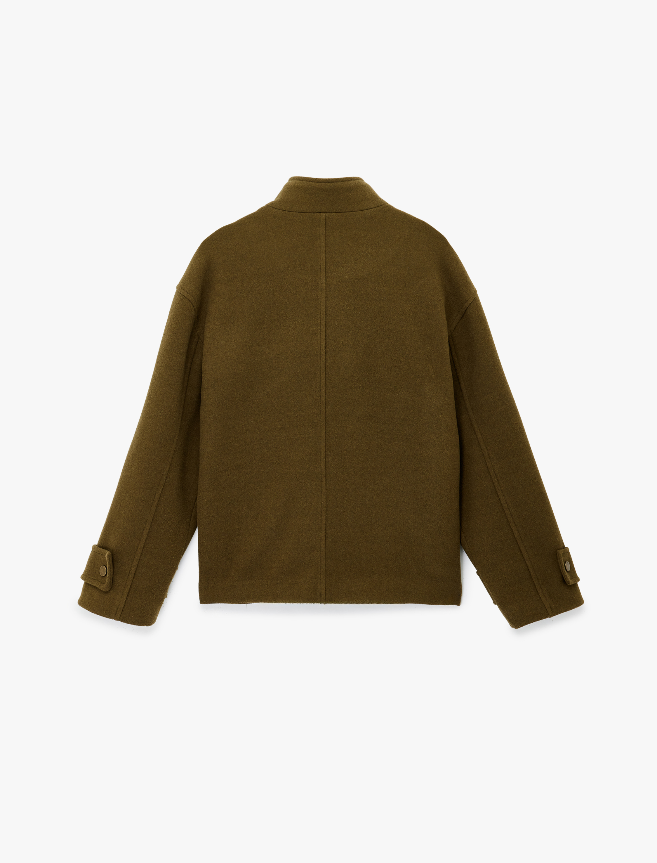   Dik Yaka Kaban Kaşe Oversize Cepli Uzun Kollu