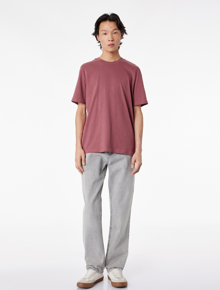  Regular Fit Bisiklet Yaka Pamuklu Basic Kısa Kollu Tişört