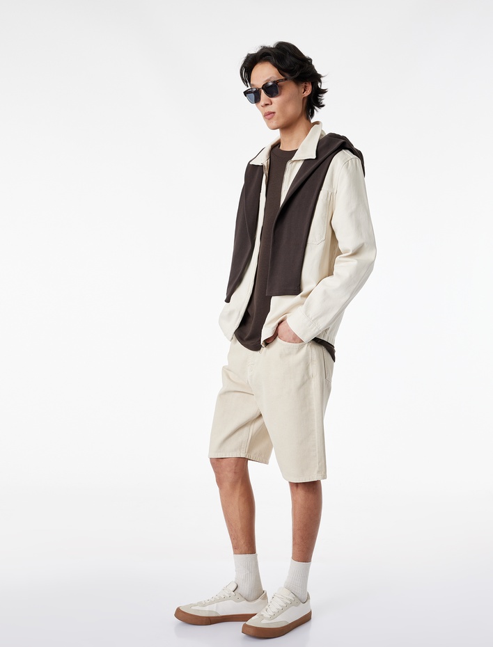  Pamuklu Cepli Rahat Kalıp Normal Bel Jean Şort