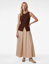 Bisiklet Yaka Düğmeli Yelek Detaylı Kolsuz A Kesim Uzun Elbise