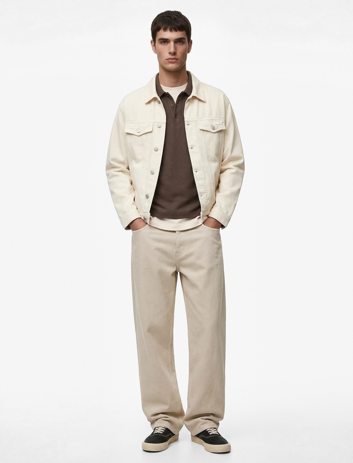  Uzun Kollu Kapaklı Cepli Gömlek Yaka Jean Ceket