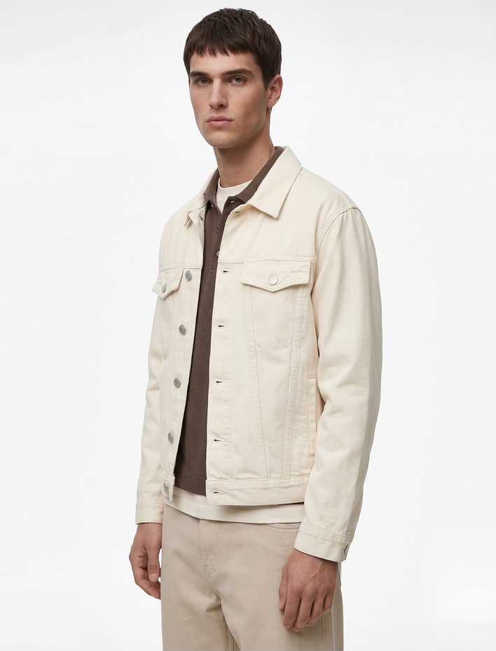  Uzun Kollu Kapaklı Cepli Gömlek Yaka Jean Ceket