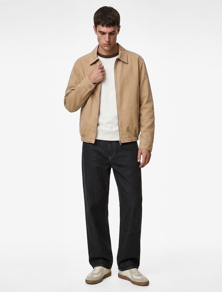  Gömlek Yaka Cepli Pamuklu Fermuarlı Jean Ceket