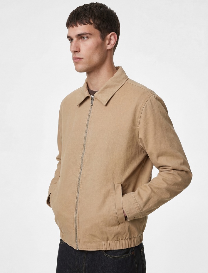  Gömlek Yaka Cepli Pamuklu Fermuarlı Jean Ceket