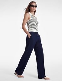 Kemerli Düz Bol Paça Kumaş Pantolon