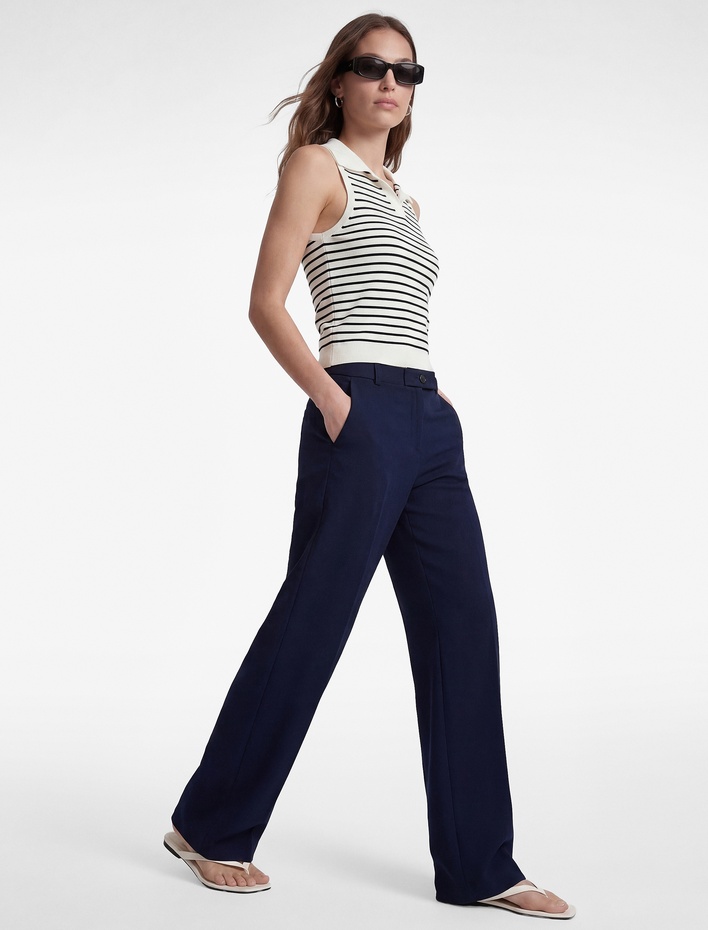  Kemerli Düz Bol Paça Kumaş Pantolon