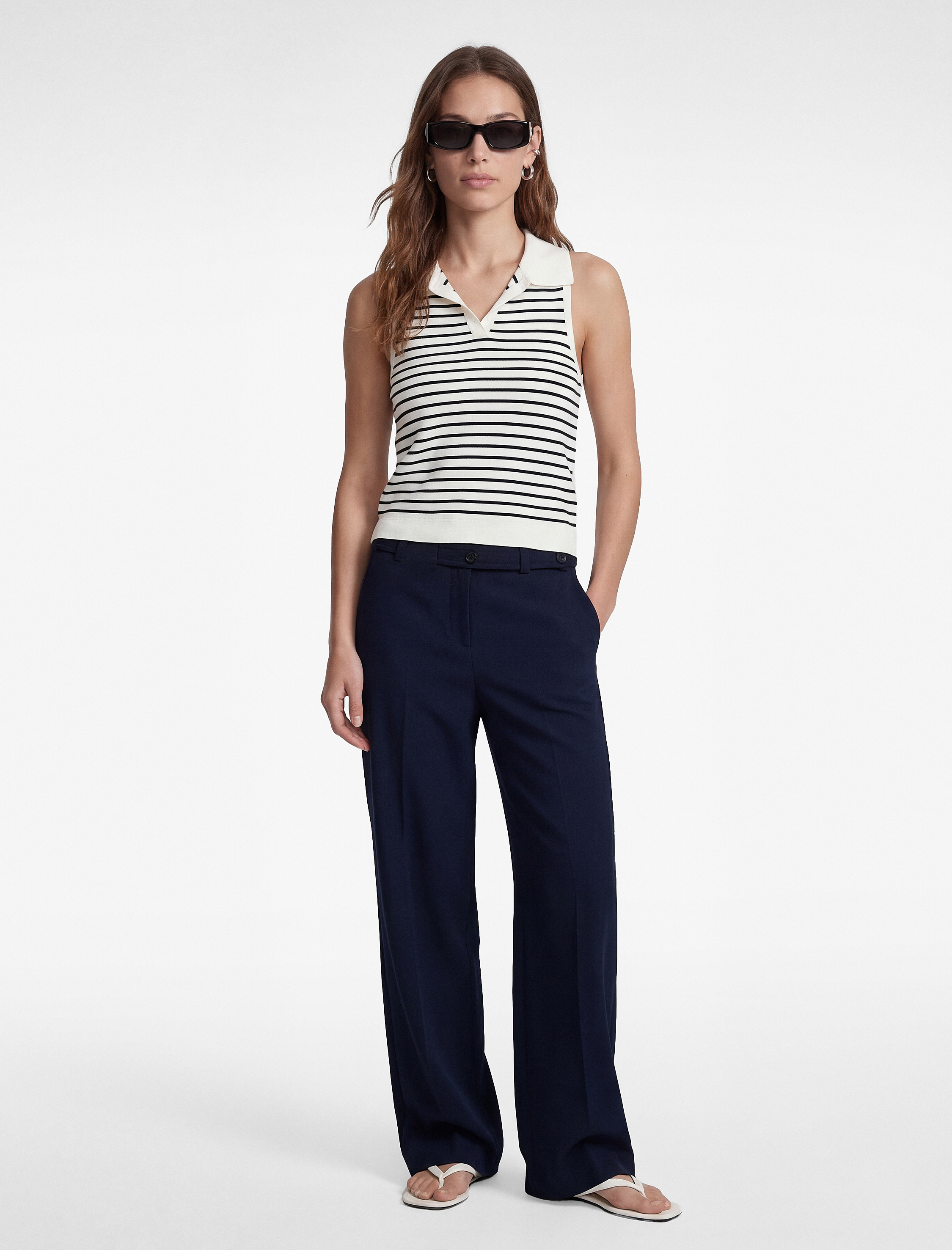 Kemerli Düz Bol Paça Kumaş Pantolon - Görsel 2