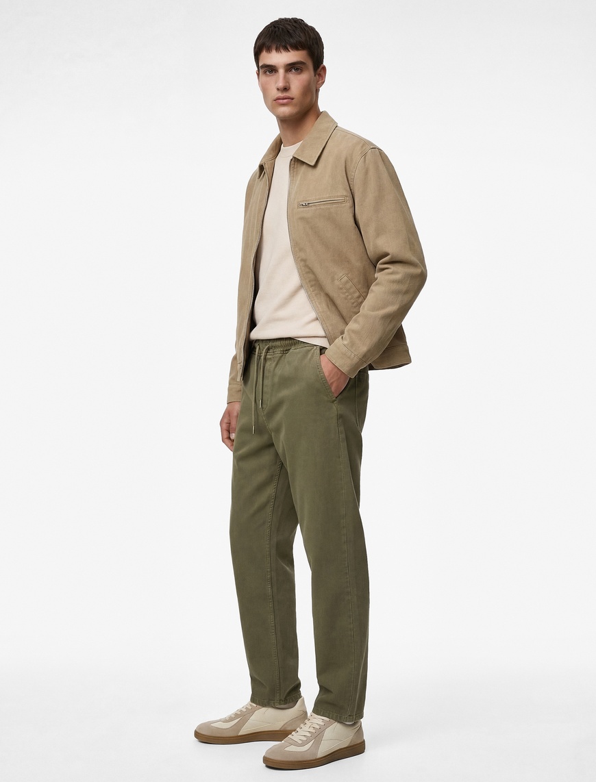 Koton Erkek Regular Fit Normal Bel Pamuklu Bol Beli Bağcıklı Baggy Jean Pantolon