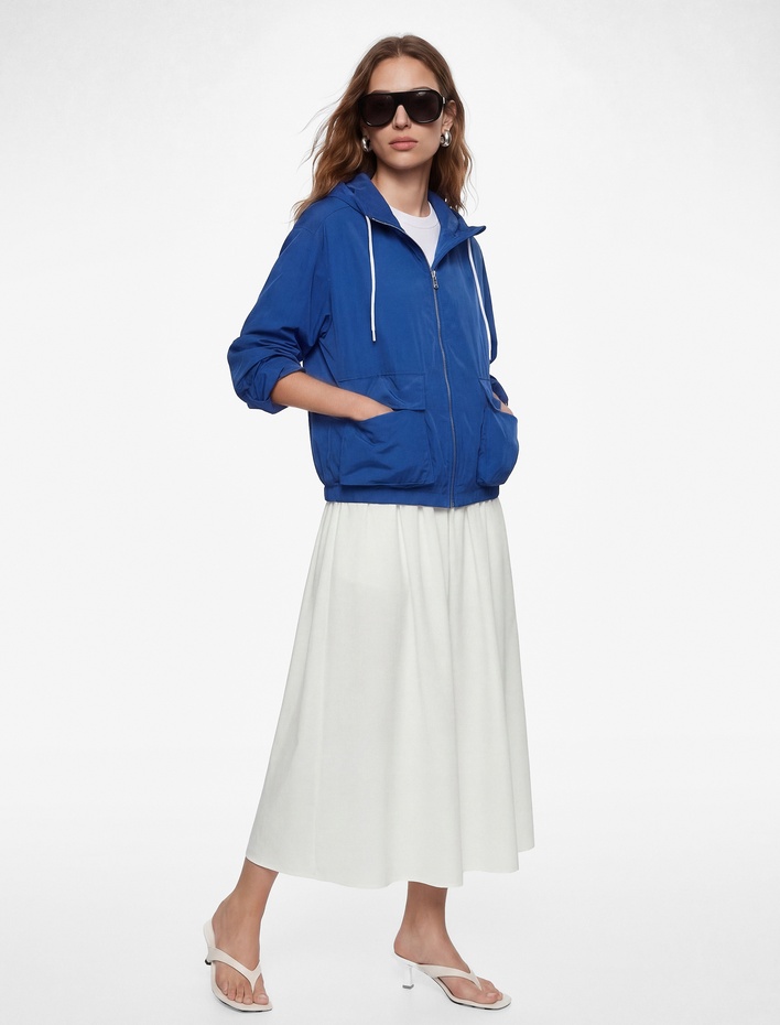  Viskon Kumaş Kemer Detaylı Çan Kesim Midi Etek