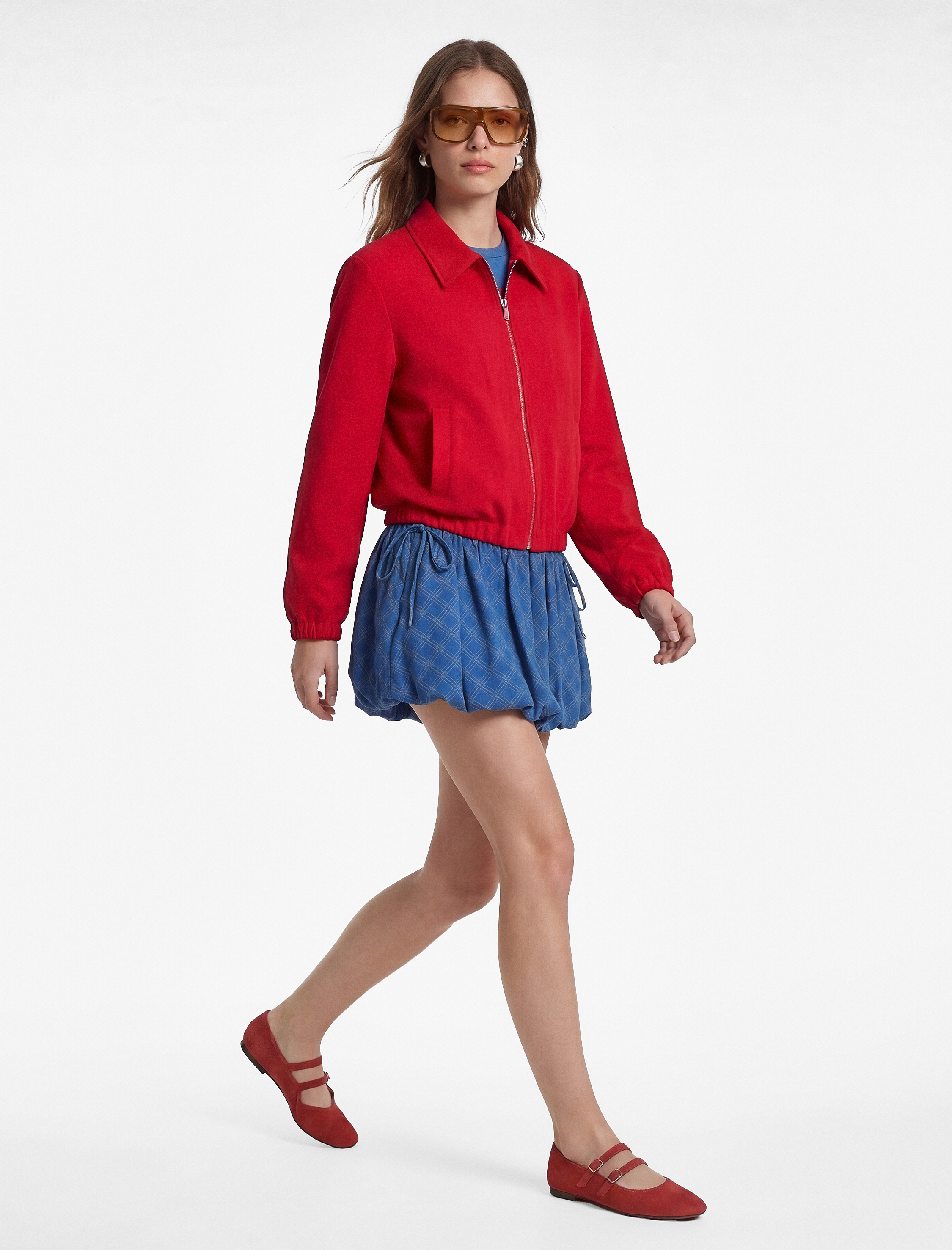   Yanları Bağlama Detaylı Kareli Mini Balon Etek