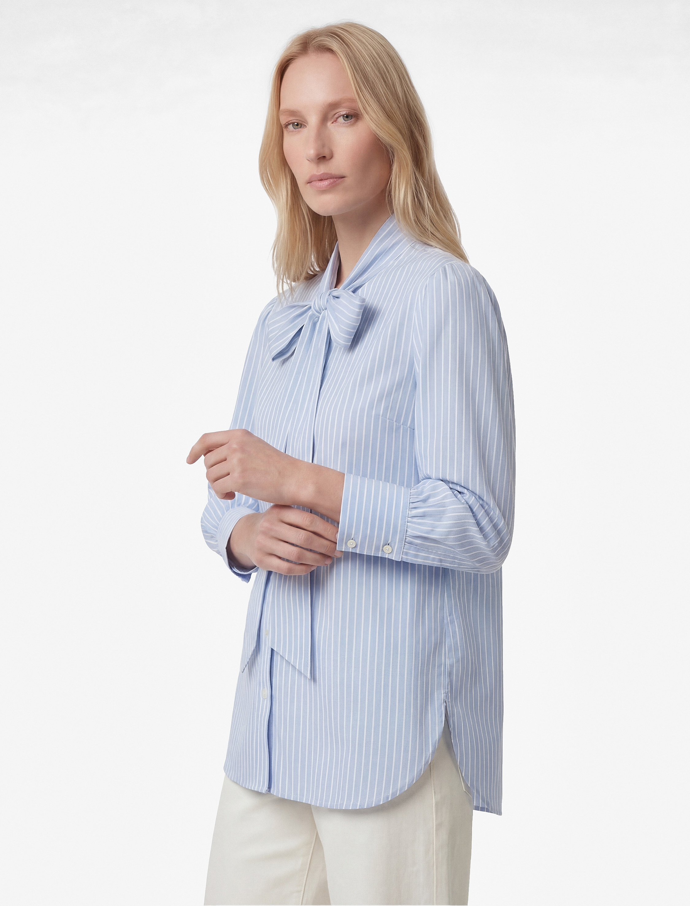 Kravat Detaylı Uzun Balon Kollu Düğmeli Poplin Gömlek - Görsel 2