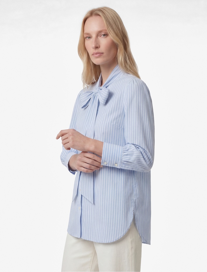  Kravat Detaylı Uzun Balon Kollu Düğmeli Poplin Gömlek