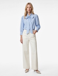 Kravat Detaylı Uzun Balon Kollu Düğmeli Poplin Gömlek