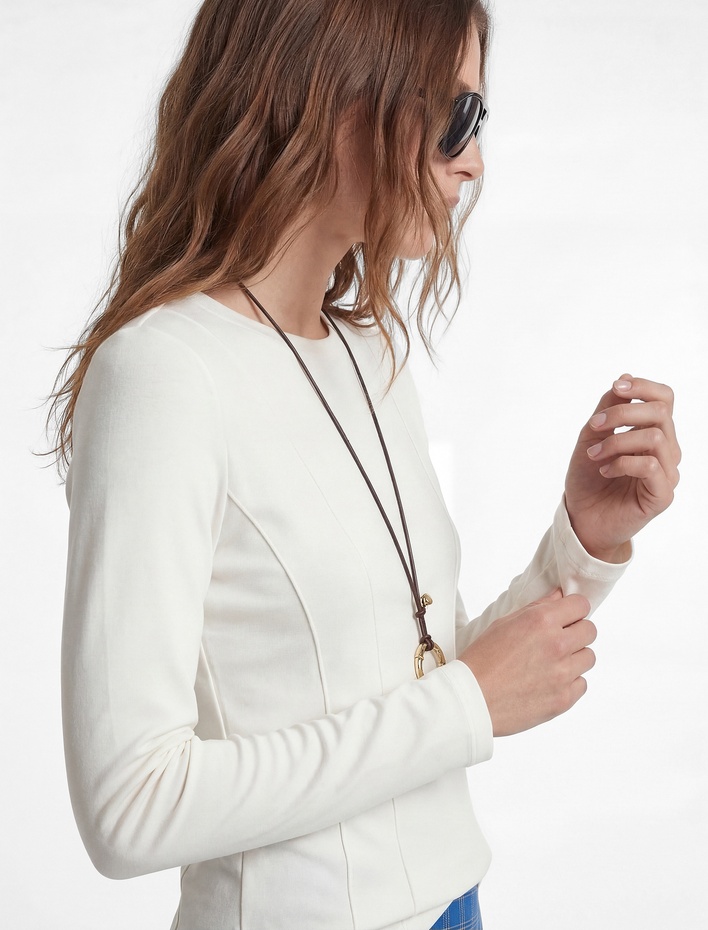  Slim Fit Koyun Yünü Karışımlı Uzun Kollu Bisiklet Yaka Bluz