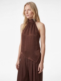 Asimetrik Kolsuz Halter Yaka Saten Bluz