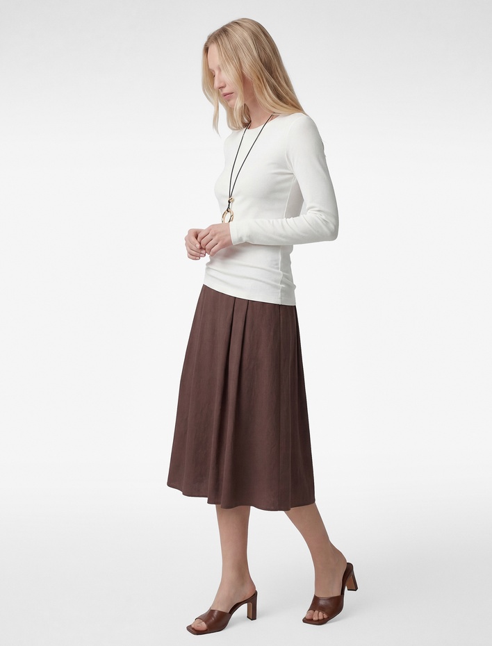  Rahat Kalıp Modal Kumaş Cepli Pileli Midi Kloş Etek