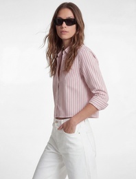 Uzun Kollu Çizgili Oversize Poplin Crop Gömlek