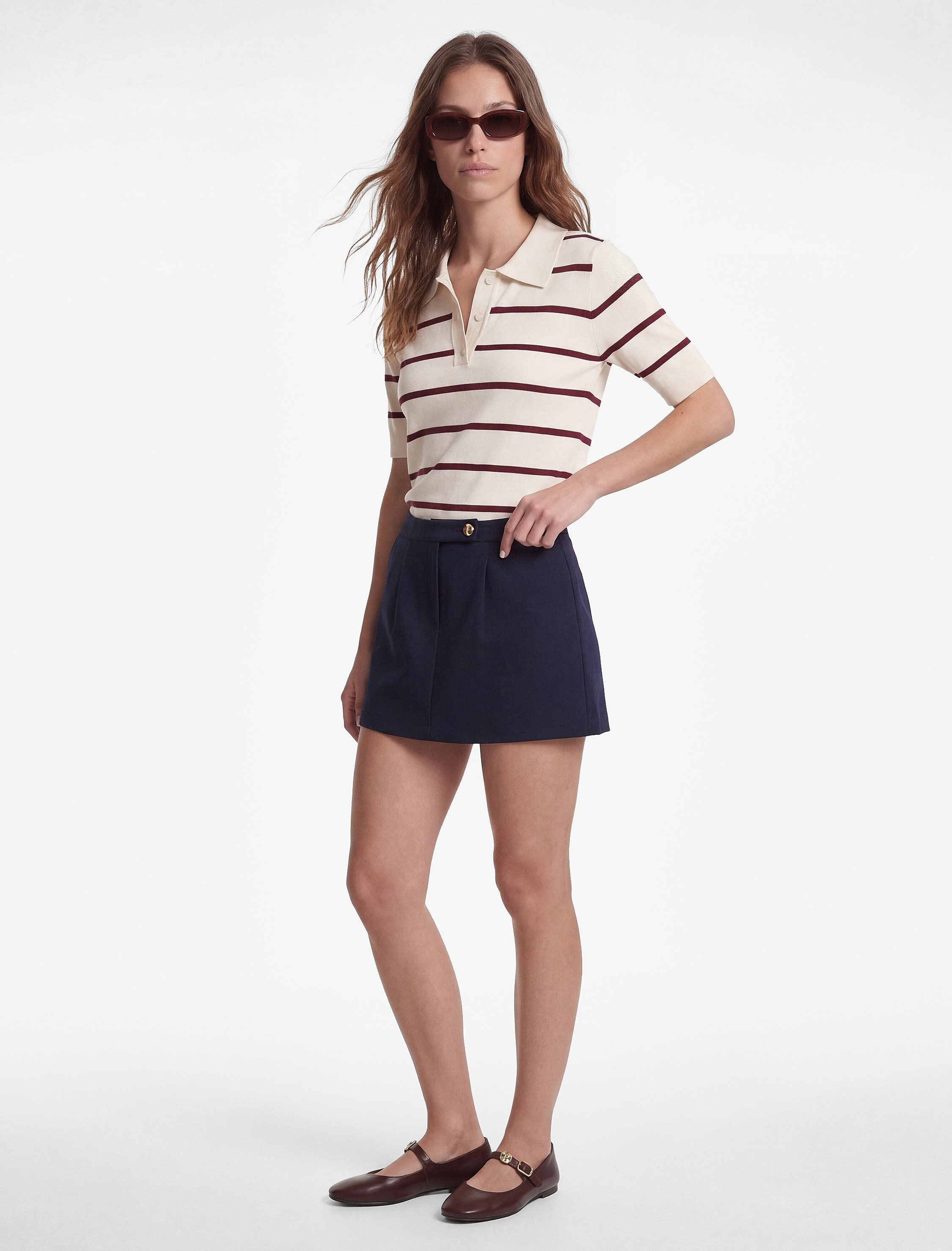   Kısa Kollu Polo Yaka Çizgili Triko Tişört