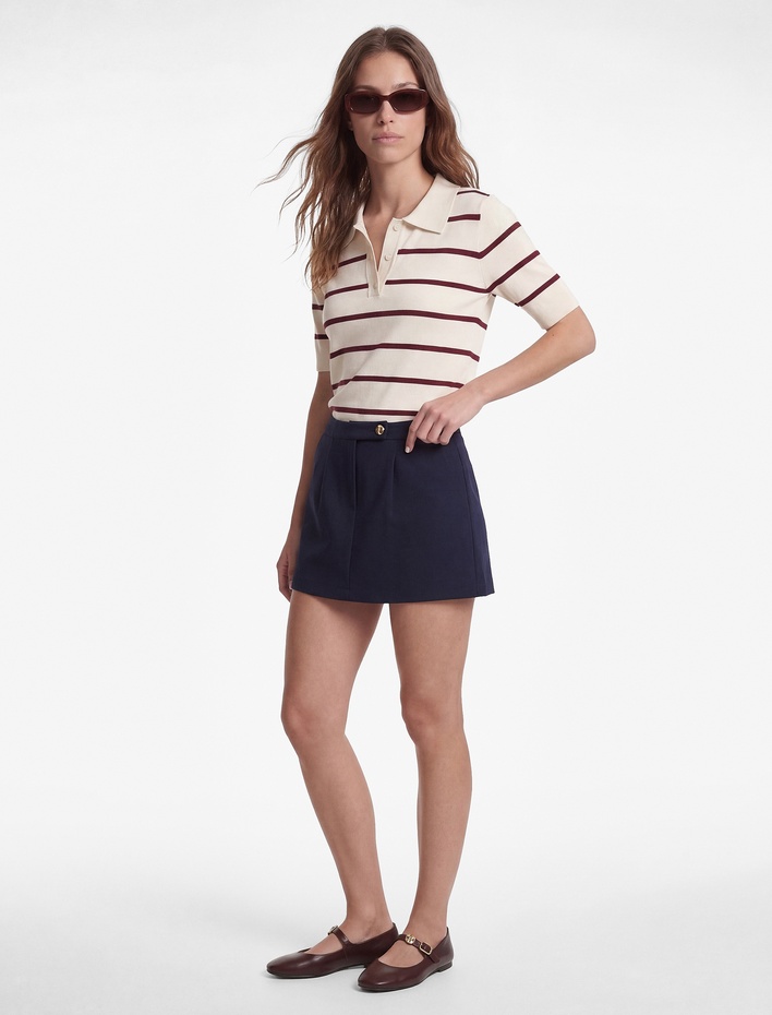  Kısa Kollu Polo Yaka Çizgili Triko Tişört