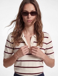 Kısa Kollu Polo Yaka Çizgili Triko Tişört