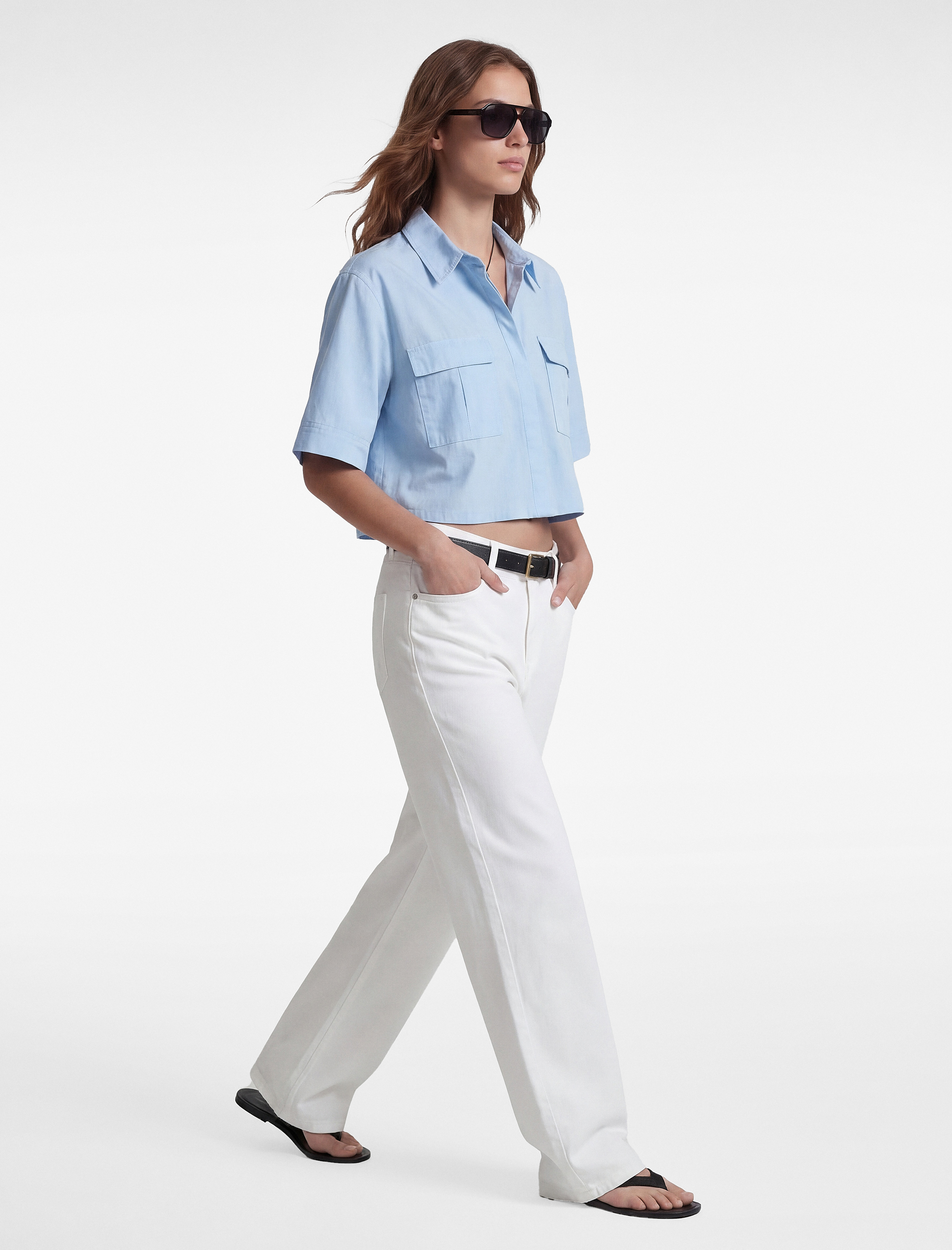 Pamuklu Kargo Cep Detaylı Kısa Kollu Oversize Crop Gömlek - Görsel 2