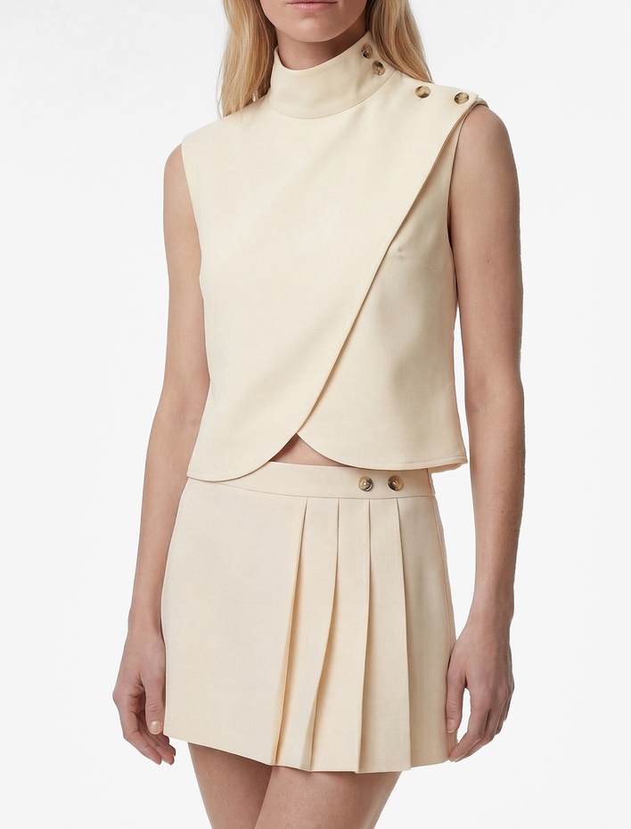  A Kesim Yüksek Bel Düğme Detaylı Pileli Mini Şort Etek