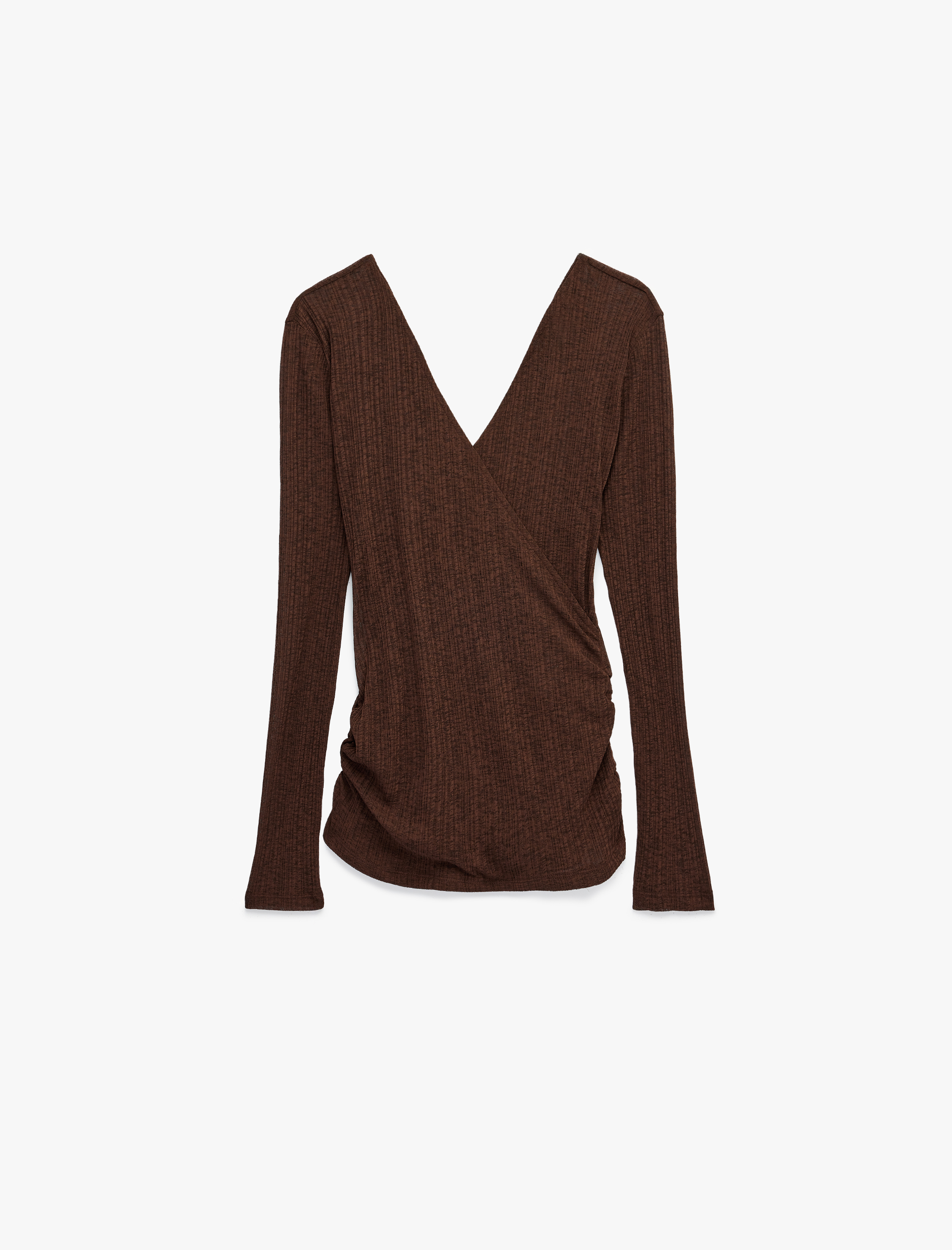   Slim Fit Uzun Kollu Dokulu V Yaka Kruvaze Bluz