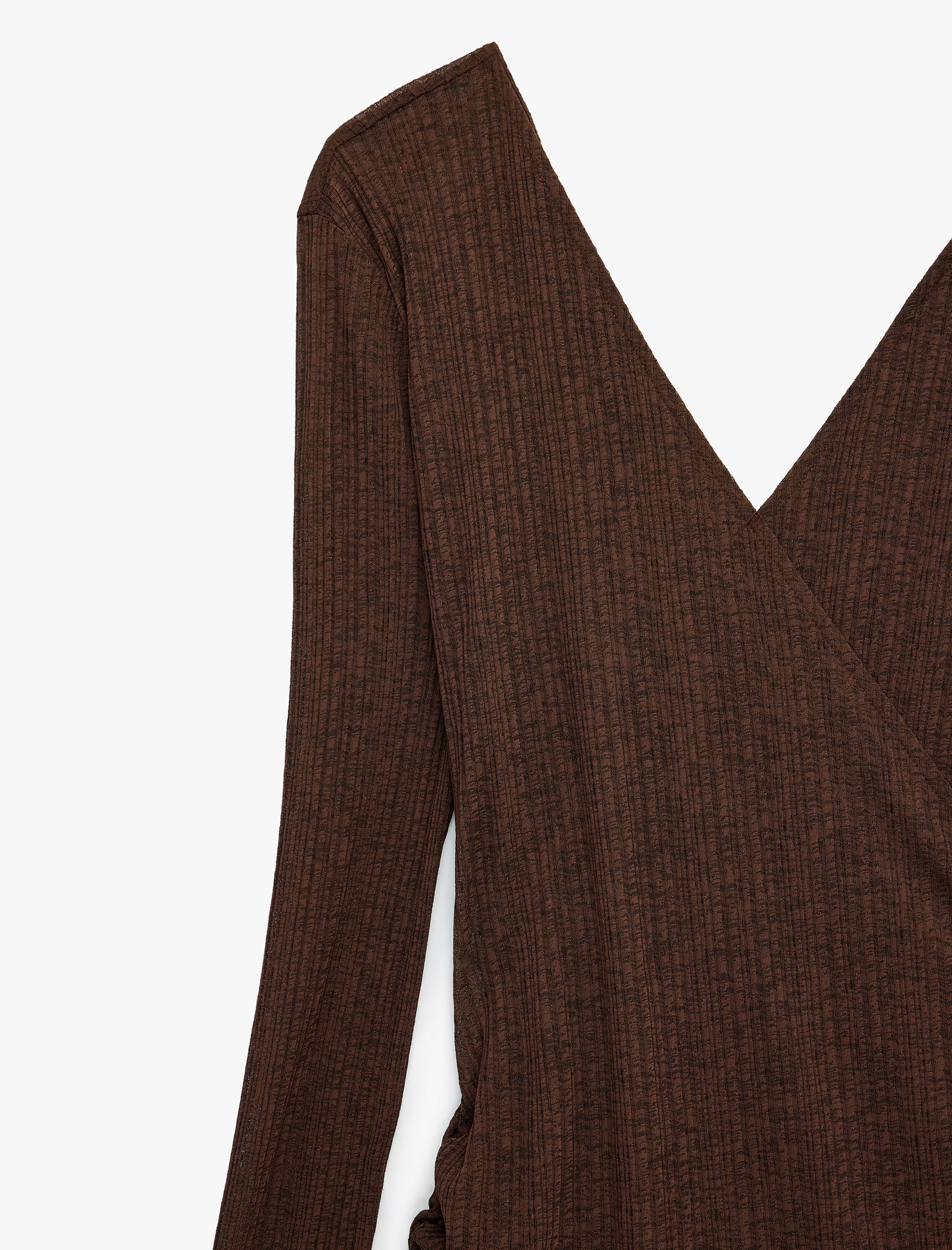   Slim Fit Uzun Kollu Dokulu V Yaka Kruvaze Bluz