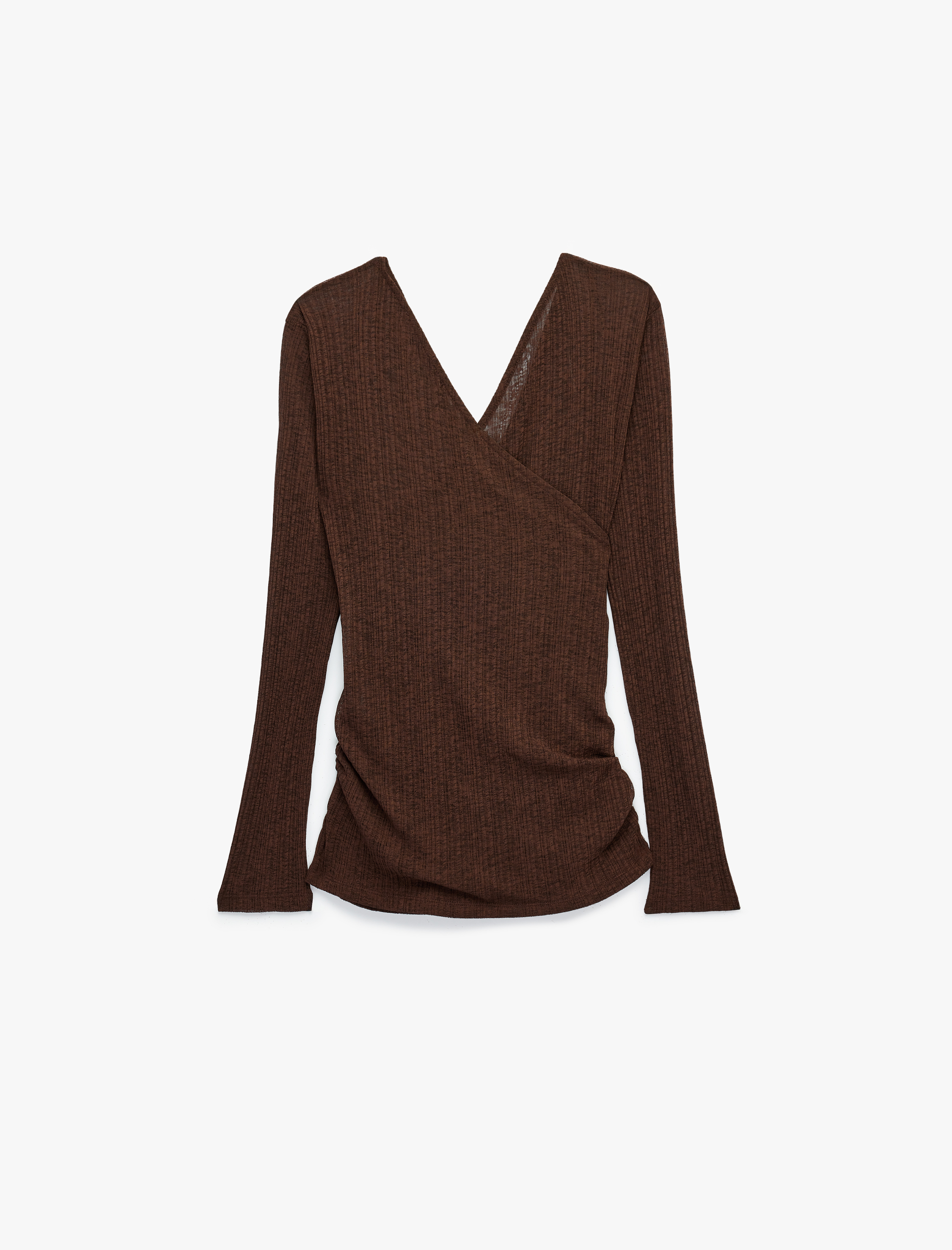   Slim Fit Uzun Kollu Dokulu V Yaka Kruvaze Bluz