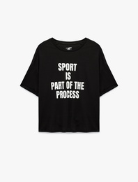 Baskılı Yarım Kol Bisiklet Yaka Oversize Spor Tişört