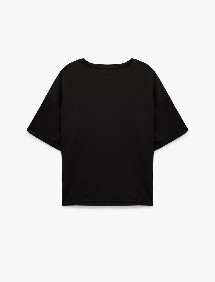  Baskılı Yarım Kol Bisiklet Yaka Oversize Spor Tişört