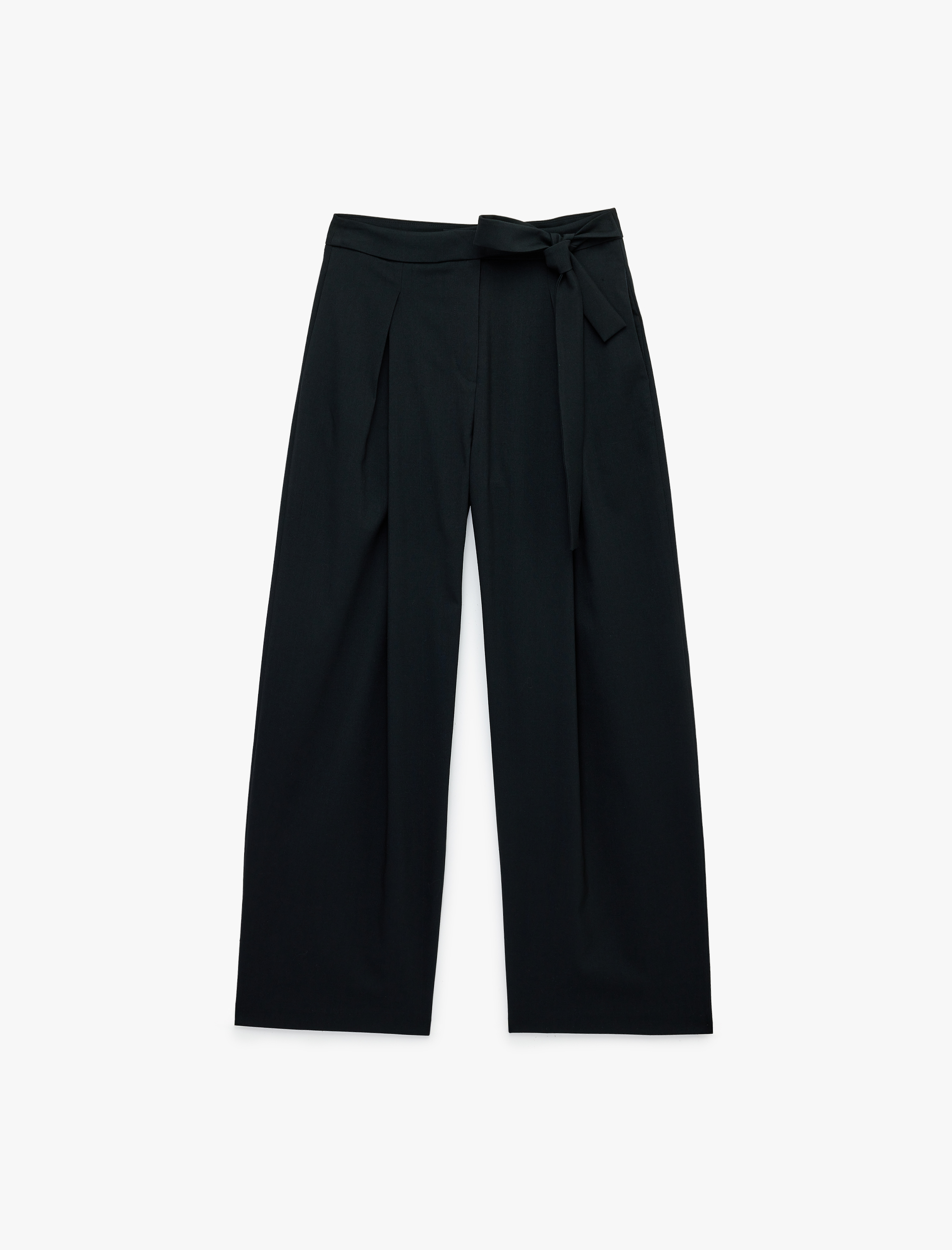   Beli Bağlamalı Regular Fit Düz Paça Viskon Karışımlı Pantolon