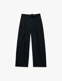 Beli Bağlamalı Regular Fit Düz Paça Viskon Karışımlı Pantolon